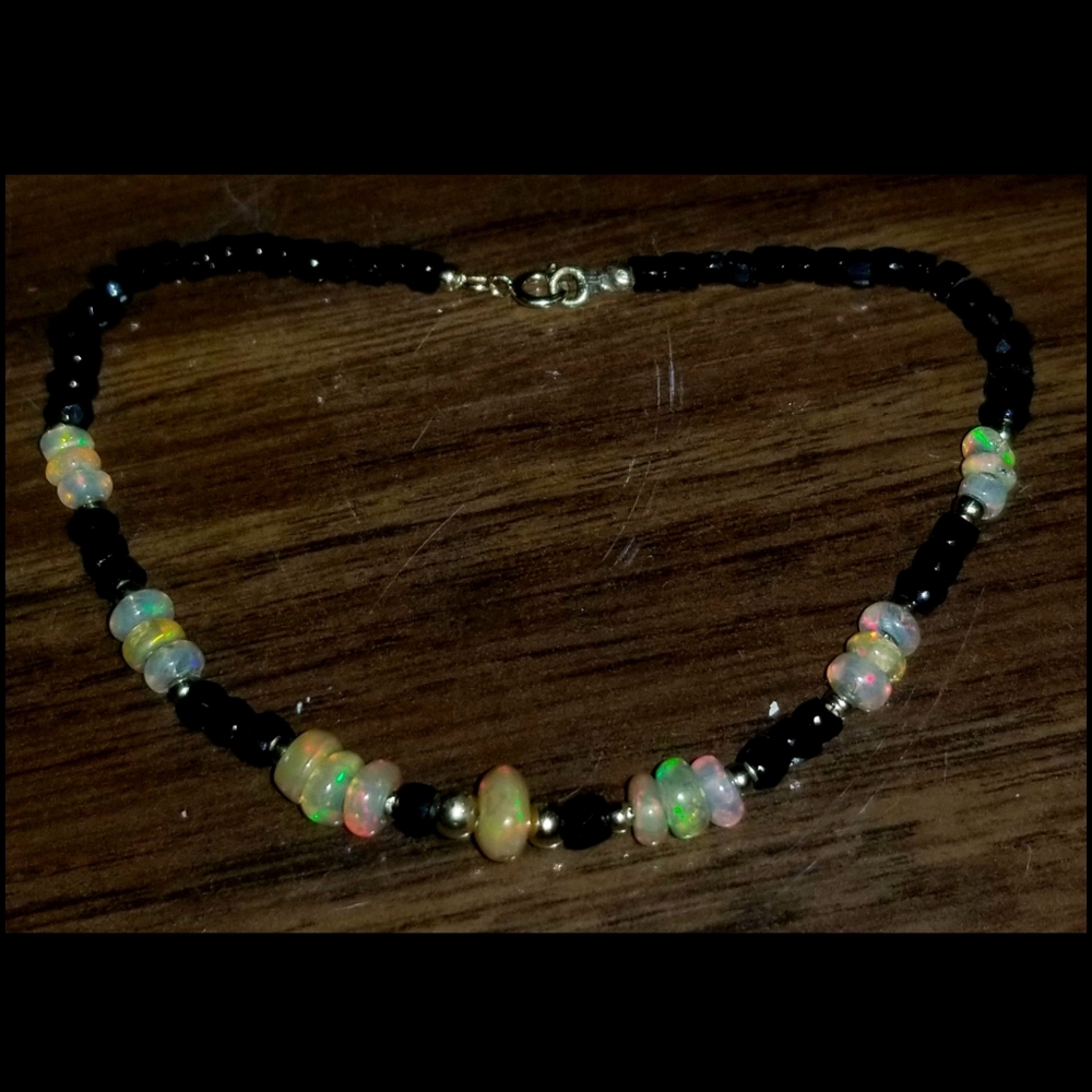 14k Yellow Gold Ethiopian Opal & Onyx Bracelet